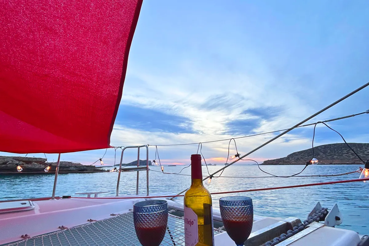 Deck of Nusa, a Lagoon 400 catamaran at Ibiza, Spain
