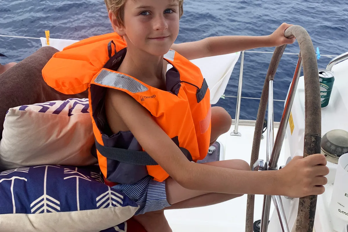 Cockpit of Nusa, a Lagoon 400 catamaran at Ibiza, Spain