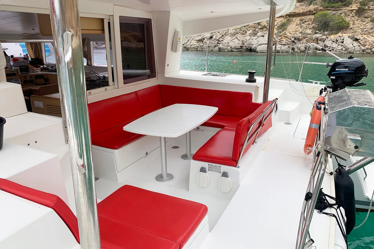 Deck of Nusa, a Lagoon 400 catamaran at Ibiza, Spain
