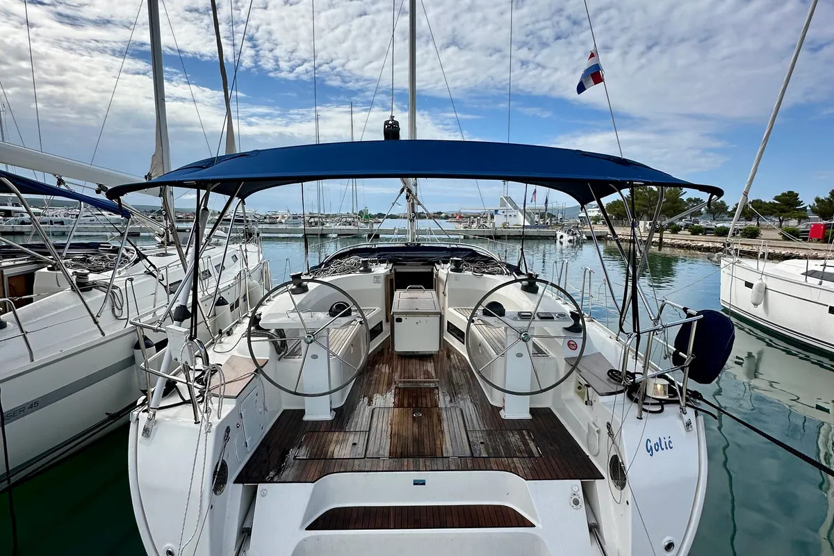 Cockpit of Golić, a Bavaria Cruiser 45 sailboat at Općina Sukošan, Croatia