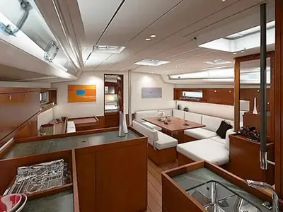 Salon of Oceanis 48 Classic, a Beneteau Oceanis 48 sailboat at Procida, Italy