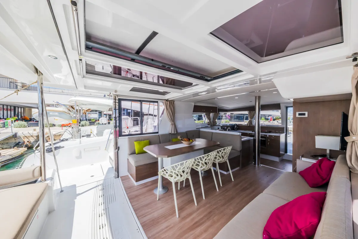 Salon of Liesbeth, a Bali 4.2 catamaran at Seget Donji, Croatia