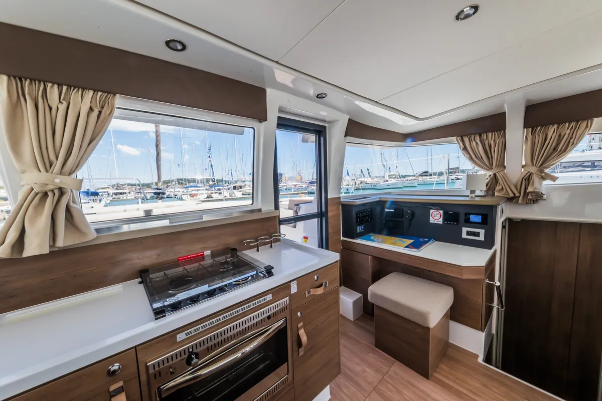 Galley of Liesbeth, a Bali 4.2 catamaran at Seget Donji, Croatia
