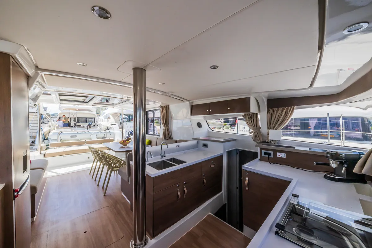 Galley of Liesbeth, a Bali 4.2 catamaran at Seget Donji, Croatia