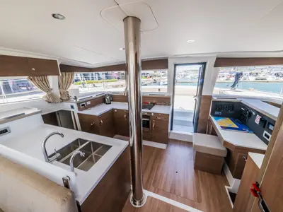 Galley of Liesbeth, a Bali 4.2 catamaran at Seget Donji, Croatia