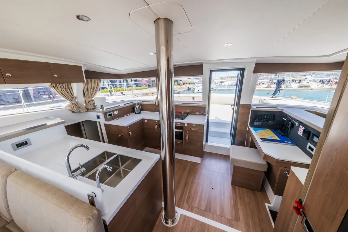Galley of Liesbeth, a Bali 4.2 catamaran at Seget Donji, Croatia