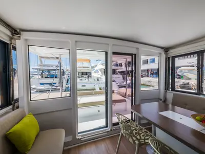 Salon of Liesbeth, a Bali 4.2 catamaran at Seget Donji, Croatia