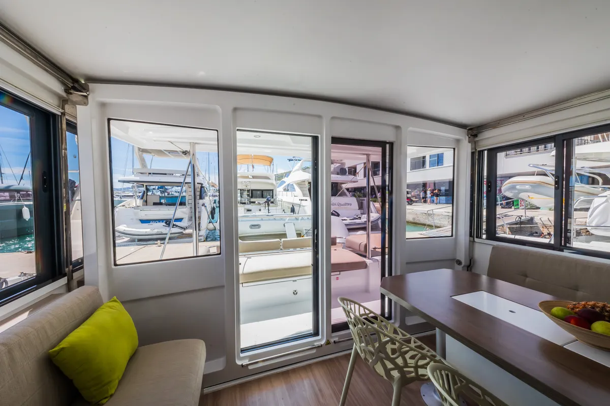 Salon of Liesbeth, a Bali 4.2 catamaran at Seget Donji, Croatia