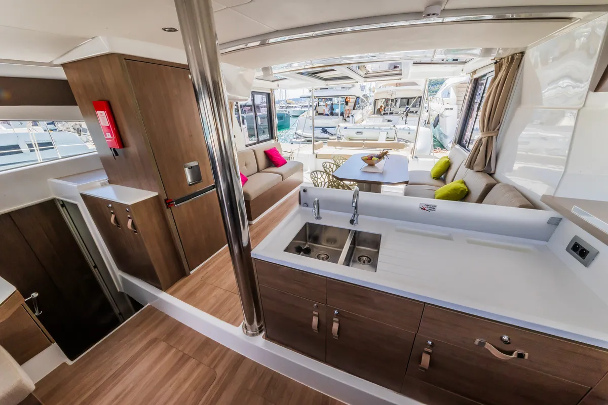 Galley of Liesbeth, a Bali 4.2 catamaran at Seget Donji, Croatia
