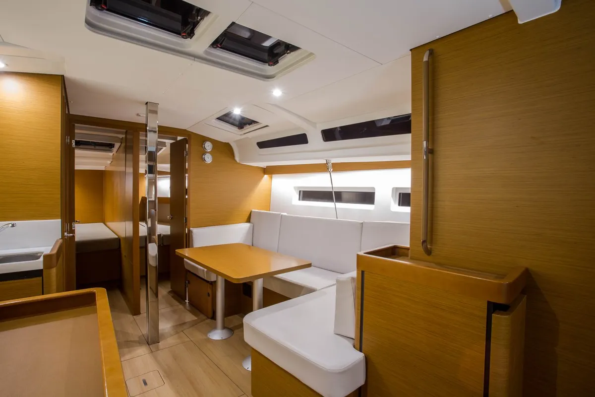 Salon of Ocean Song, a Jeanneau Sun Odyssey 440 sailboat at Athens, Greece