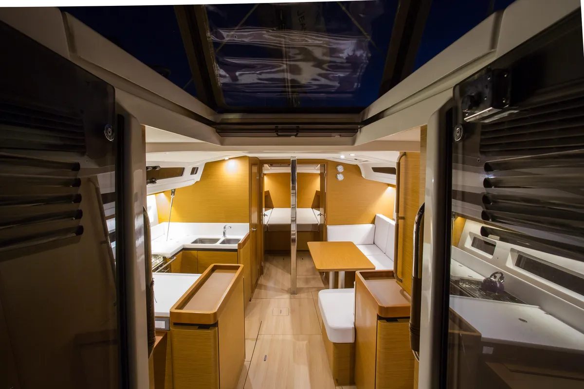 Salon of Ocean Song, a Jeanneau Sun Odyssey 440 sailboat at Athens, Greece