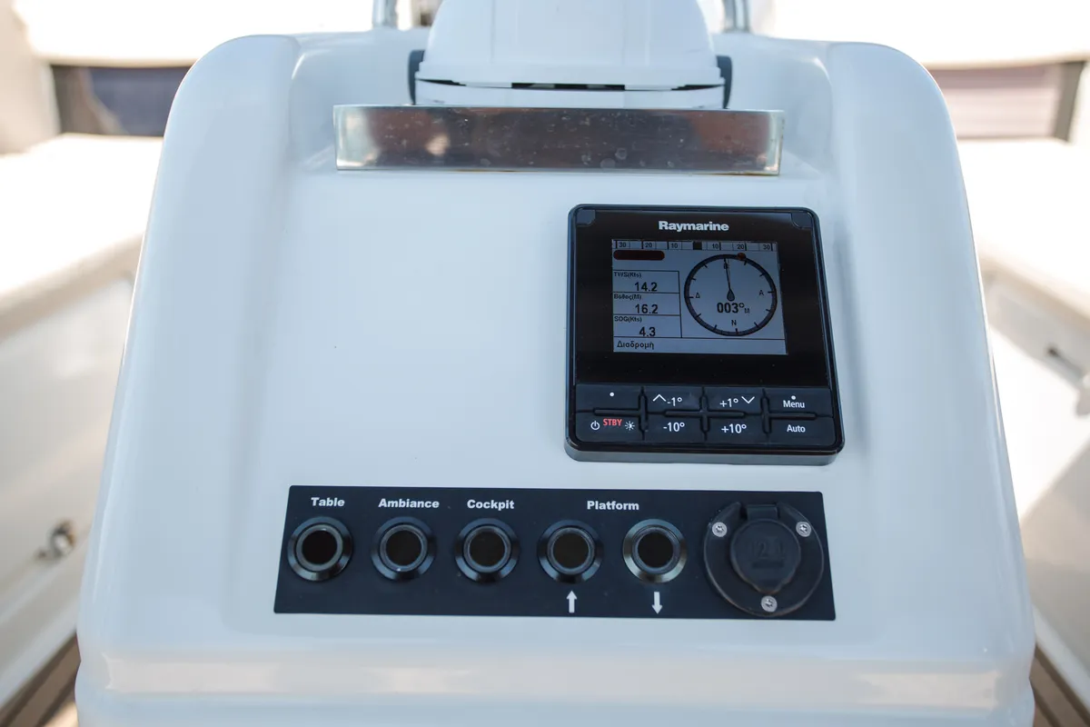 Cockpit of Ocean Song, a Jeanneau Sun Odyssey 440 sailboat at Athens, Greece