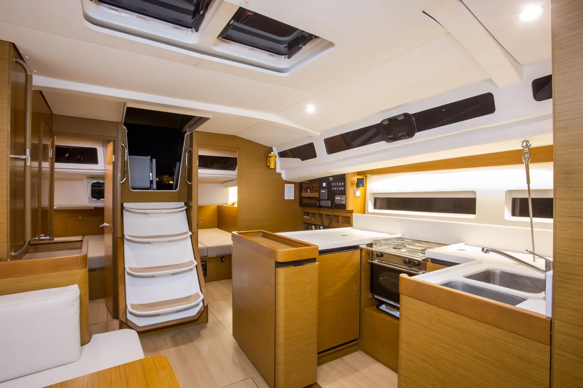 Galley of Ocean Song, a Jeanneau Sun Odyssey 440 sailboat at Athens, Greece