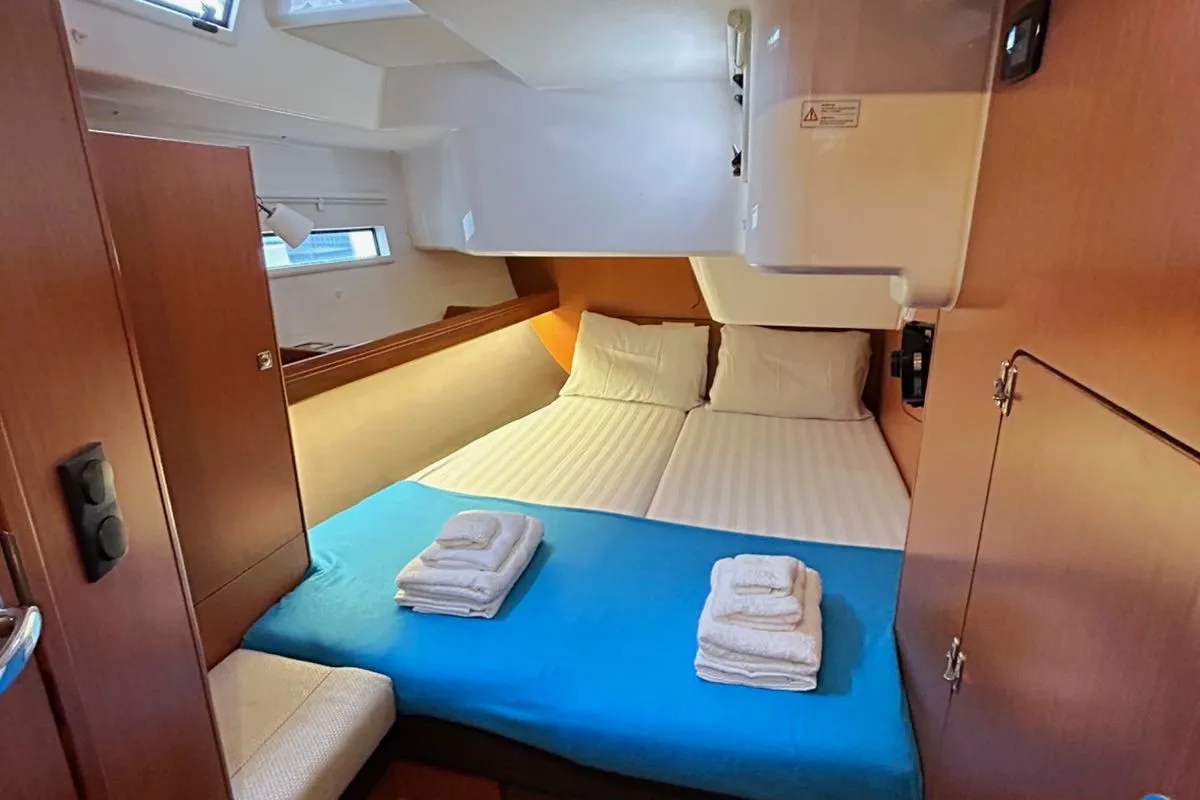 Cabin on Apollon, a Bavaria Cruiser 51 sailboat at Athens, Greece
