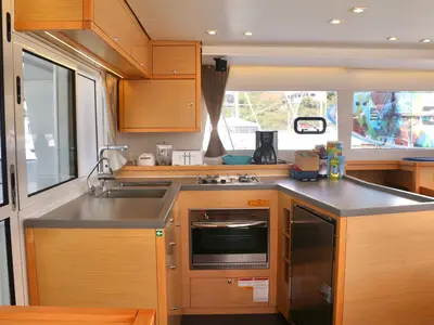 Galley of Peace Out, a Lagoon 450 catamaran at Parham Town, British Virgin Islands