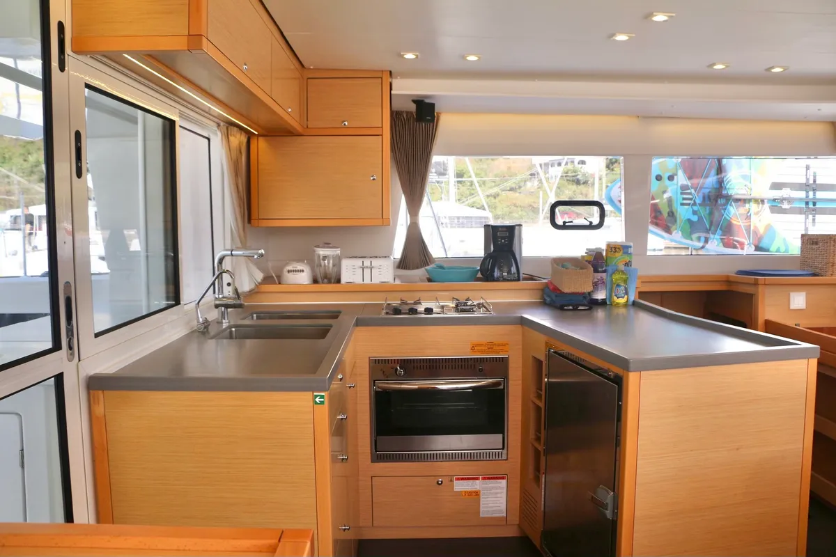 Galley of Peace Out, a Lagoon 450 catamaran at Parham Town, British Virgin Islands