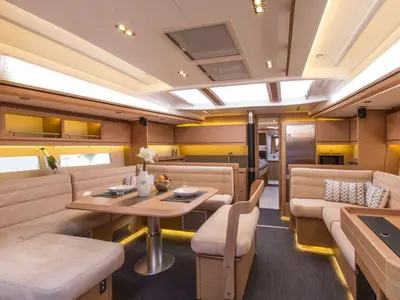 Salon of Magic Planet, a Dufour Exclusive 56 sailboat at Marsala, Italy