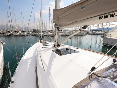 Deck of Alexej, a Hanse 460 sailboat at Grad Biograd na Moru, Croatia
