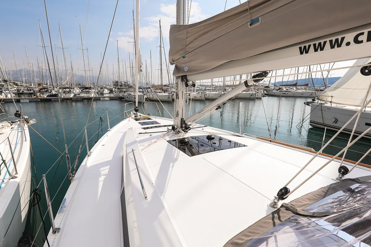 Deck of Alexej, a Hanse 460 sailboat at Grad Biograd na Moru, Croatia