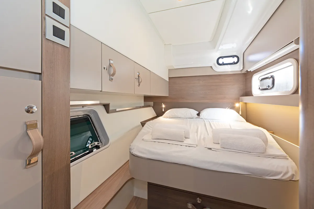 Cabin on Princess Malena, a Bali Catspace catamaran at Athens, Greece
