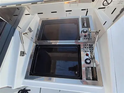Galley of Princess Malena, a Bali Catspace catamaran at Athens, Greece