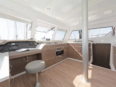 Salon of Princess Malena, a Bali Catspace catamaran at Athens, Greece