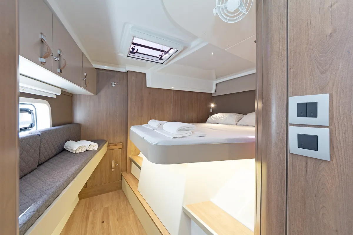 Cabin on Princess Malena, a Bali Catspace catamaran at Athens, Greece
