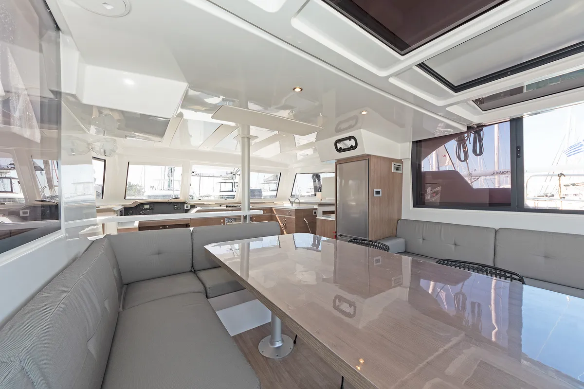 Salon of Princess Malena, a Bali Catspace catamaran at Athens, Greece