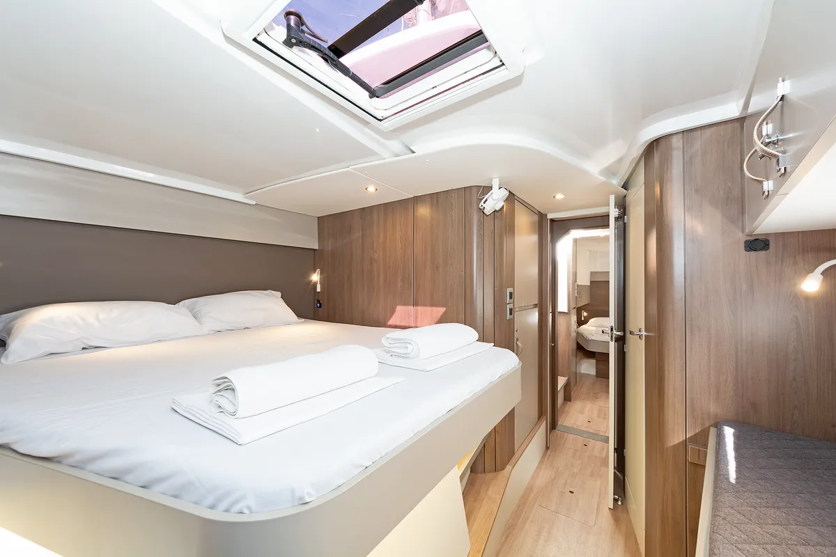 Cabin on Princess Malena, a Bali Catspace catamaran at Athens, Greece