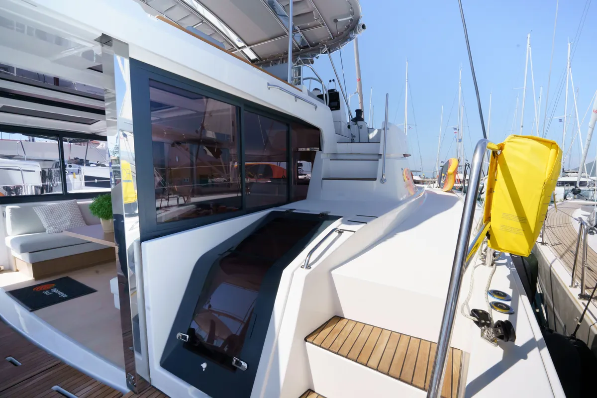 Deck of The Big Orange Boat, a Bali 4.8 catamaran at Lefkada, Greece