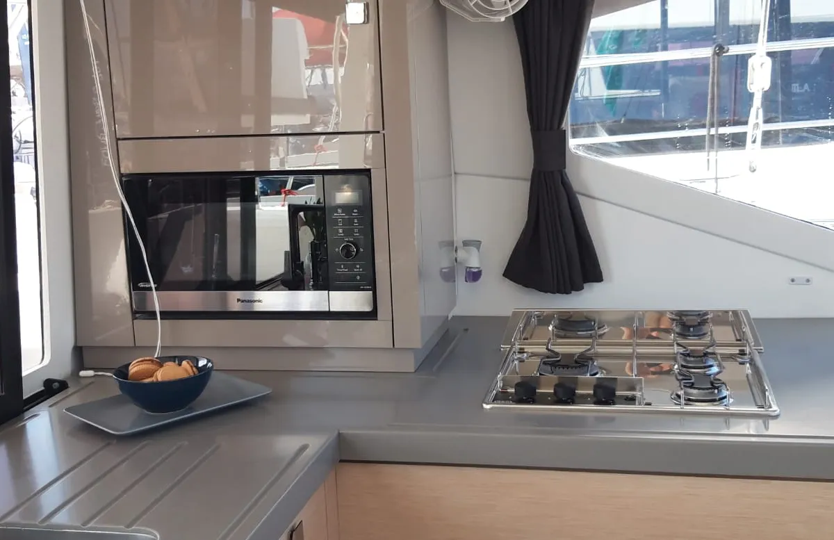 Galley of NALA, a Fountaine Pajot Lucia 40 catamaran at Seget Donji, Croatia