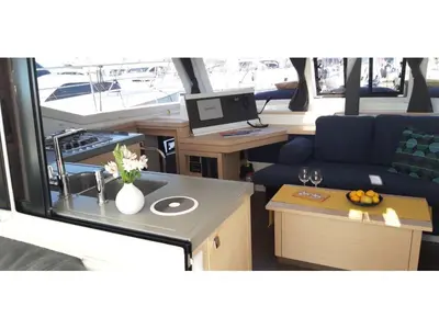Salon of NALA, a Fountaine Pajot Lucia 40 catamaran at Seget Donji, Croatia