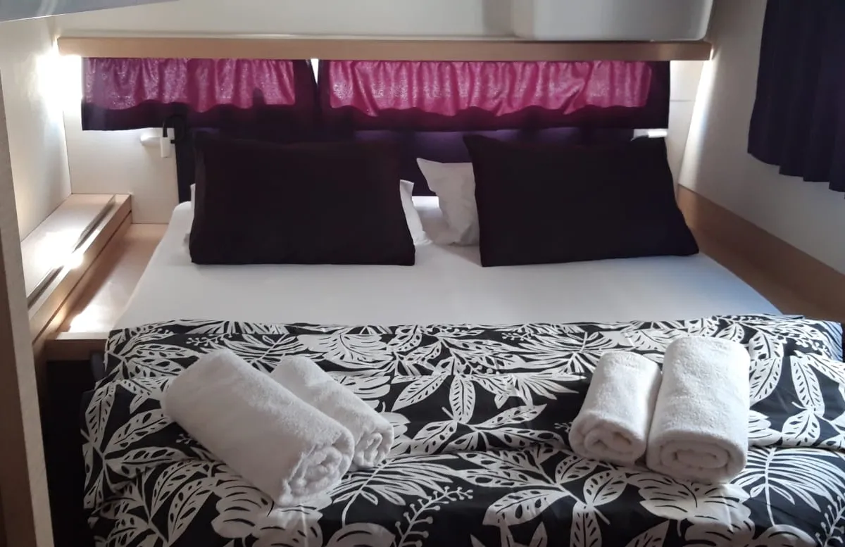 Cabin on NALA, a Fountaine Pajot Lucia 40 catamaran at Seget Donji, Croatia
