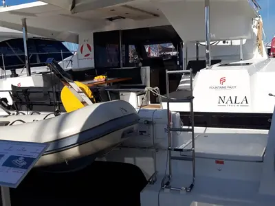 Deck of NALA, a Fountaine Pajot Lucia 40 catamaran at Seget Donji, Croatia