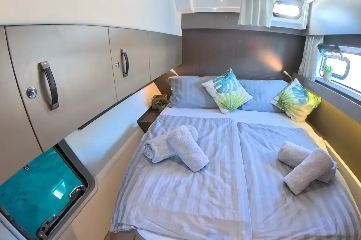 Cabin on Moje Sunce, a Bali Catspace catamaran at Rogoznica, Croatia