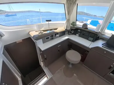 Cockpit of Moje Sunce, a Bali Catspace catamaran at Rogoznica, Croatia