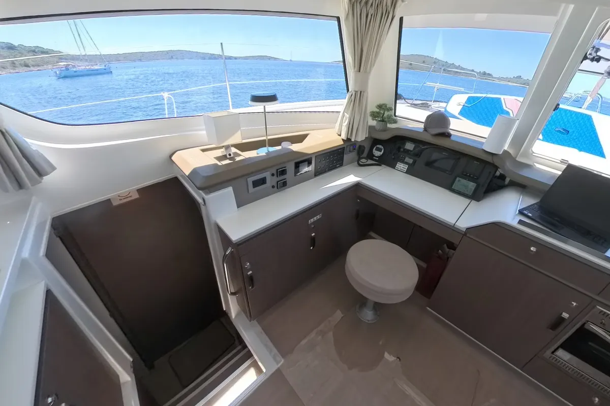Cockpit of Moje Sunce, a Bali Catspace catamaran at Rogoznica, Croatia