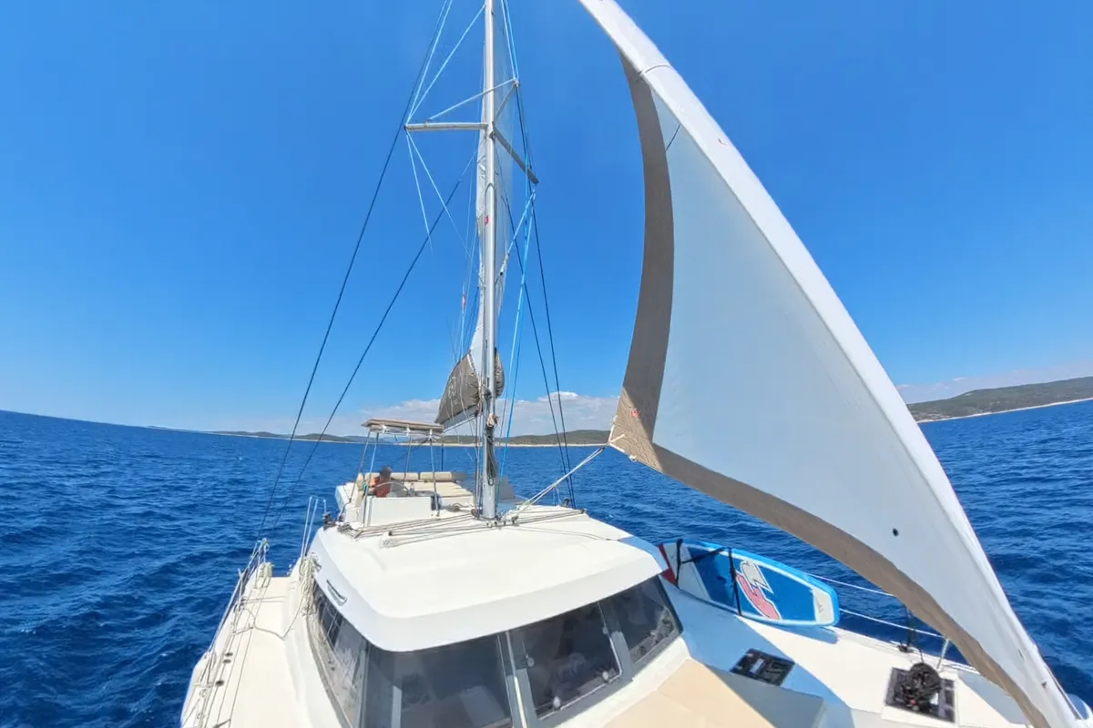 Deck of Moje Sunce, a Bali Catspace catamaran at Rogoznica, Croatia