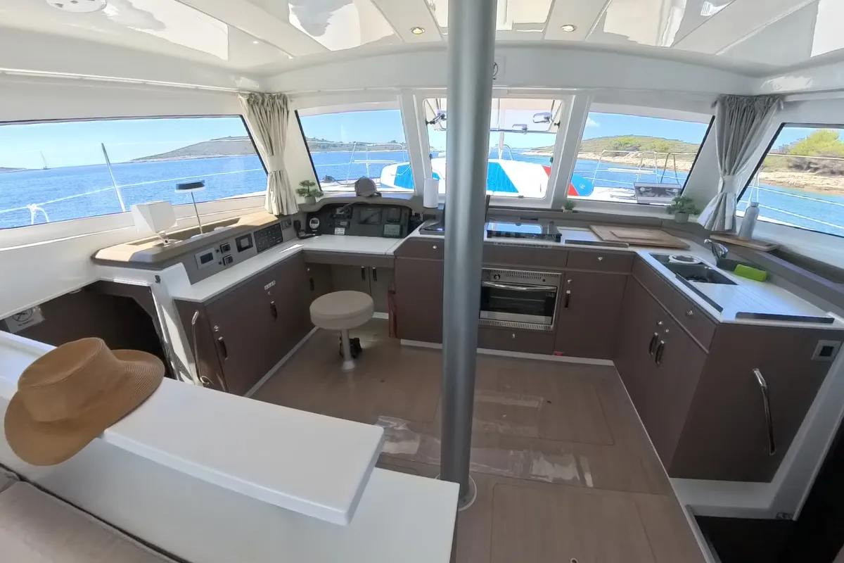 Salon of Moje Sunce, a Bali Catspace catamaran at Rogoznica, Croatia