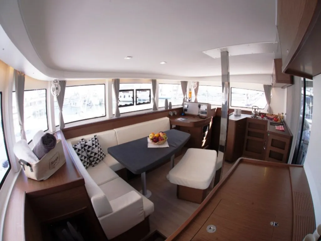 Salon of Stolos, a Lagoon 42 catamaran at Lavreotiki, Greece