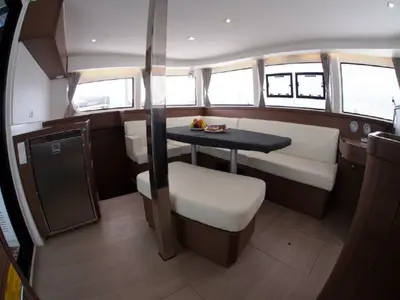 Salon of Stolos, a Lagoon 42 catamaran at Lavreotiki, Greece