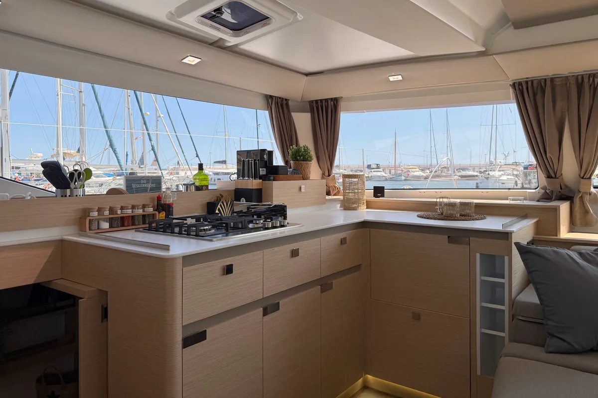 Galley of Yara, a Fountaine Pajot Elba 45 catamaran at Palma de Mallorca, Spain