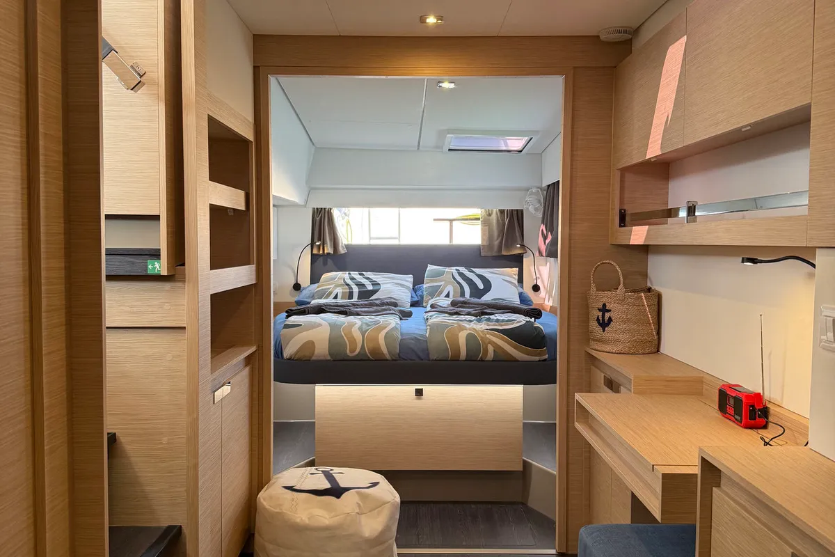 Cabin on Yara, a Fountaine Pajot Elba 45 catamaran at Palma de Mallorca, Spain