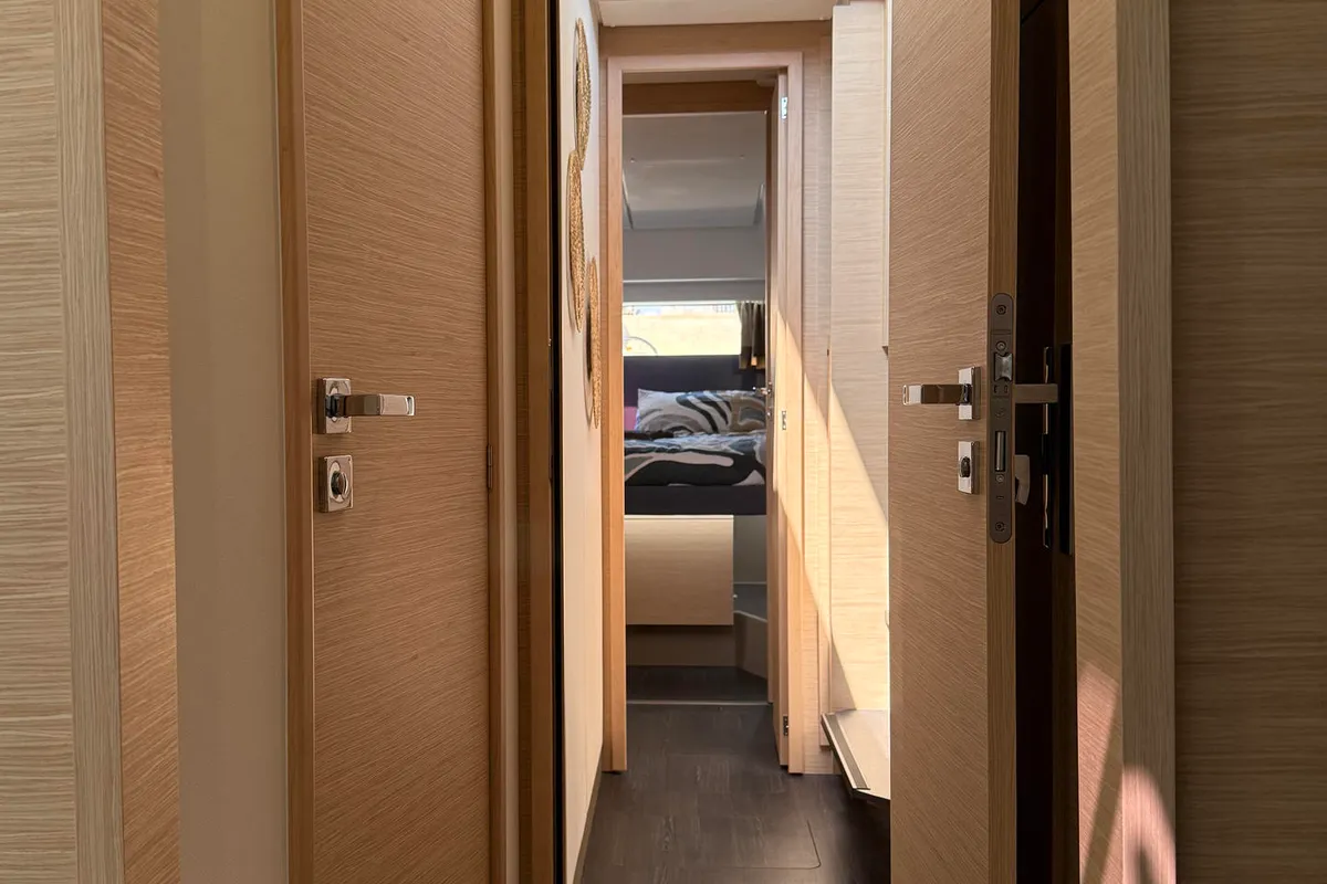 Cabin on Yara, a Fountaine Pajot Elba 45 catamaran at Palma de Mallorca, Spain