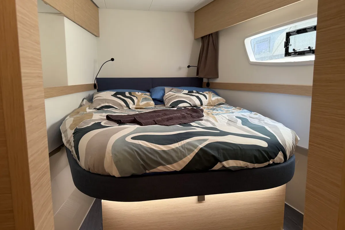 Cabin on Yara, a Fountaine Pajot Elba 45 catamaran at Palma de Mallorca, Spain