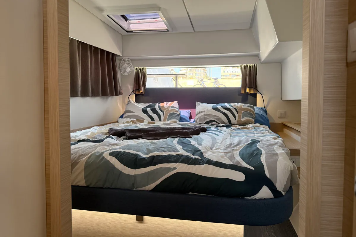 Cabin on Yara, a Fountaine Pajot Elba 45 catamaran at Palma de Mallorca, Spain