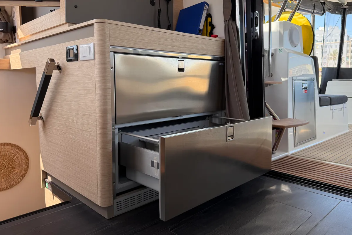 Galley of Yara, a Fountaine Pajot Elba 45 catamaran at Palma de Mallorca, Spain