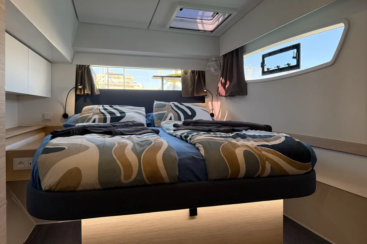 Cabin on Yara, a Fountaine Pajot Elba 45 catamaran at Palma de Mallorca, Spain