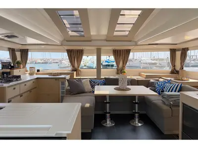 Salon of Yara, a Fountaine Pajot Elba 45 catamaran at Palma de Mallorca, Spain