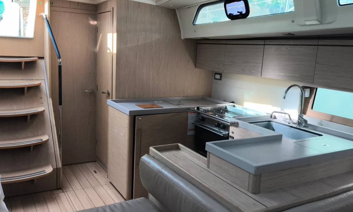 Galley of Enjoy, a Beneteau Oceanis 51.1 sailboat at Nea Peramos, Greece